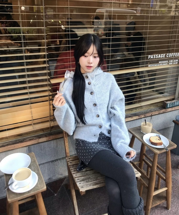 마벨 골지 후드 니트 가디건 회소라