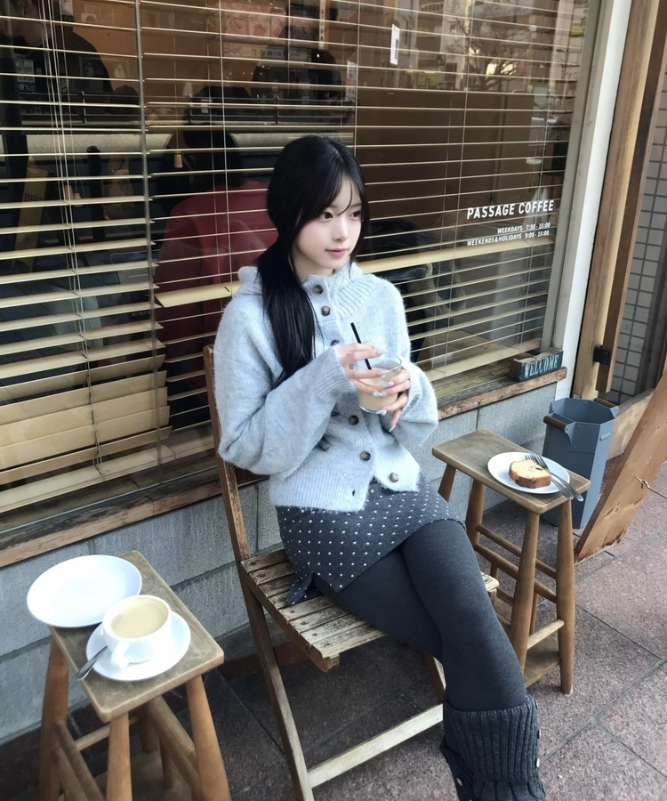 마벨 골지 후드 니트 가디건 회소라