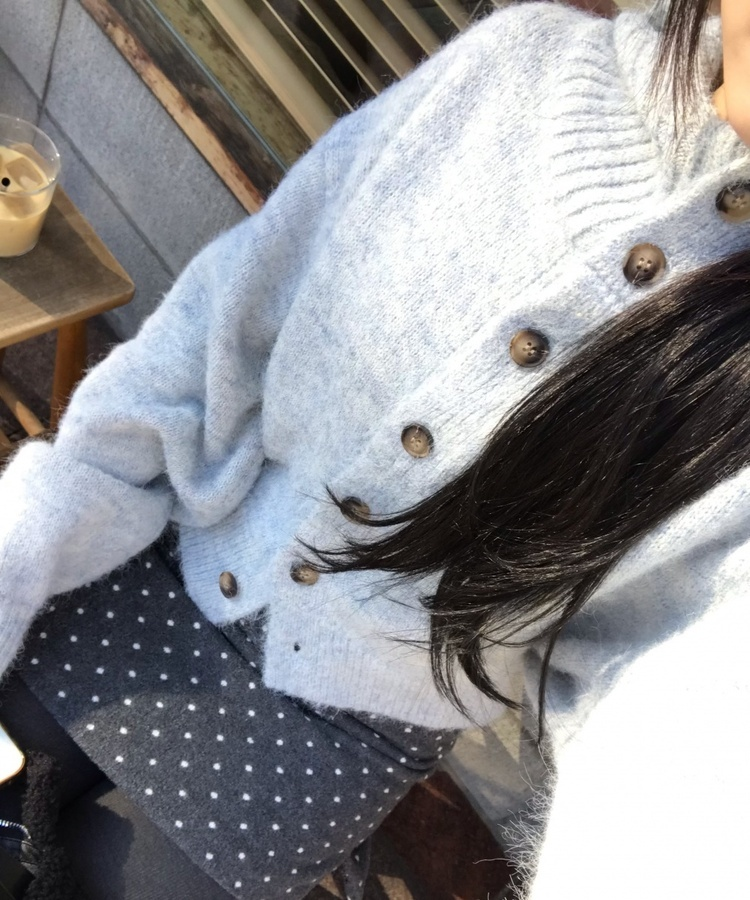 마벨 골지 후드 니트 가디건 회소라