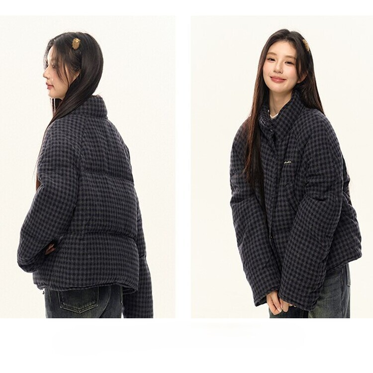 네모 체크 숏 패딩