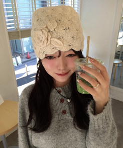 플라워 니트 비니 베이지