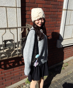 플라워 니트 비니 베이지