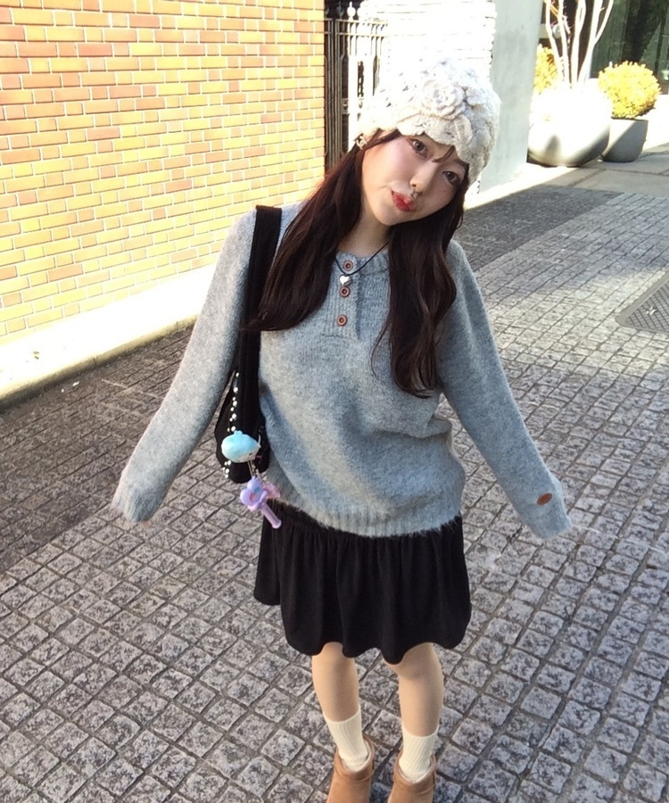 플라워 니트 비니 베이지