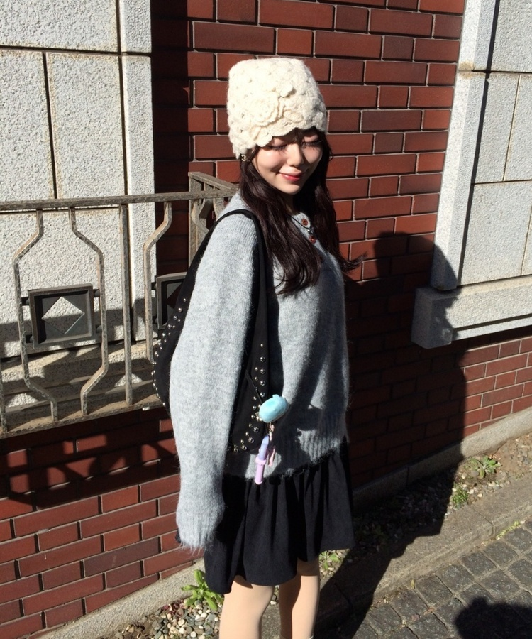 플라워 니트 비니 베이지