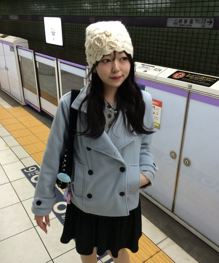 플라워 니트 비니 베이지