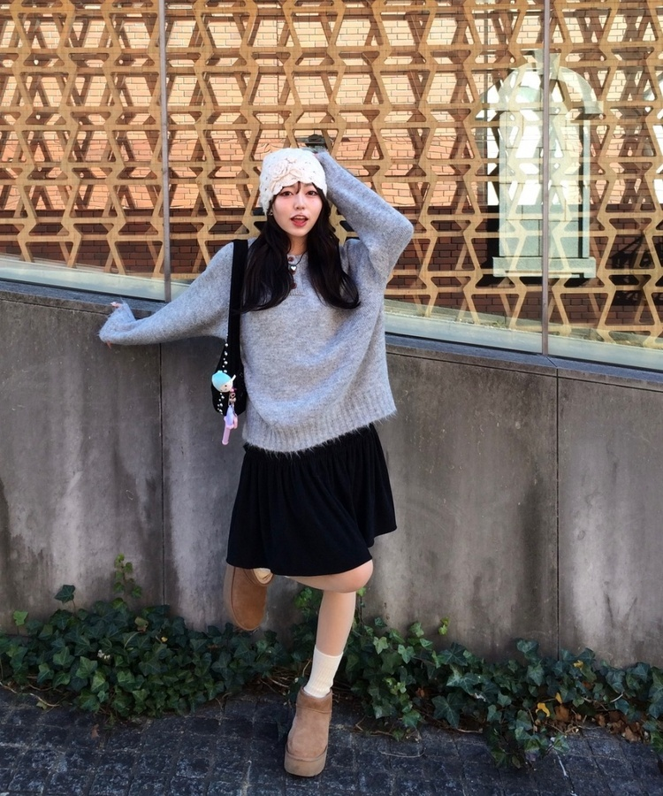 플라워 니트 비니 베이지