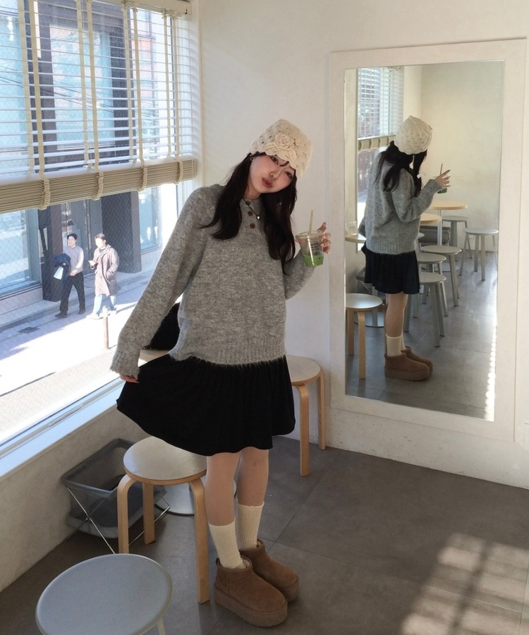 플라워 니트 비니 베이지