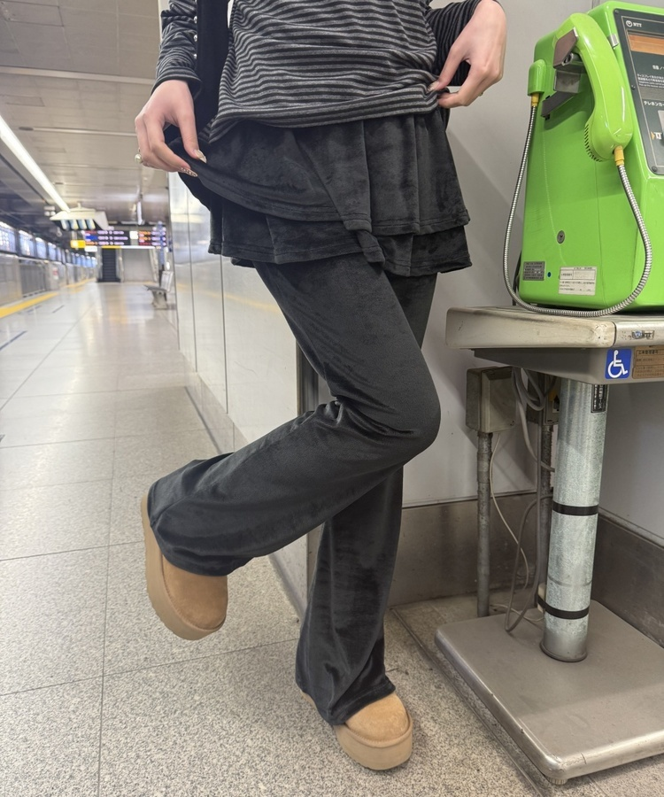 ベルベッドスカート付きパンツ BLACK