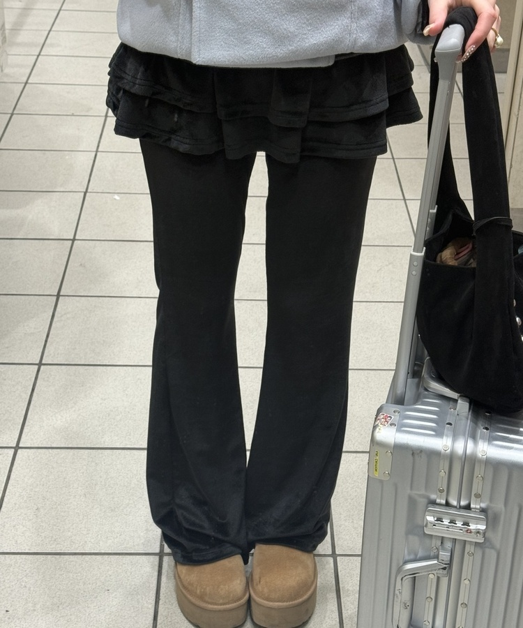 ベルベッドスカート付きパンツ BLACK