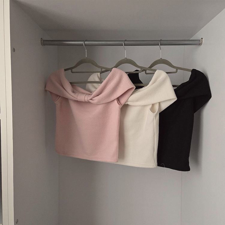 【ウォーマー付き】リボンオフショルダー半袖Tシャツ