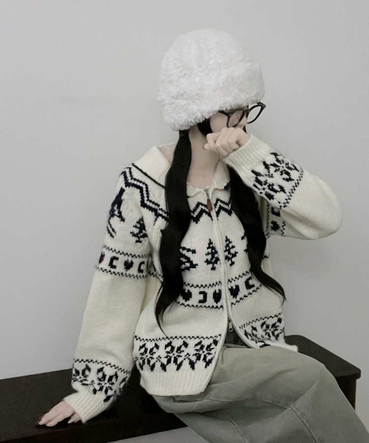 스키노르딕패턴카라투웨이울니트집업