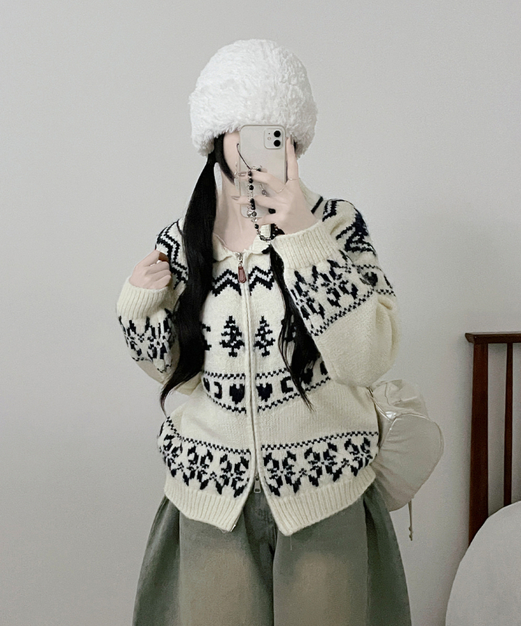 스키노르딕패턴카라투웨이울니트집업