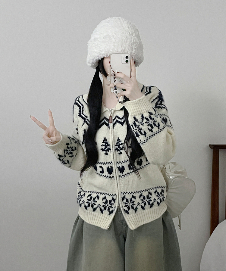 스키노르딕패턴카라투웨이울니트집업