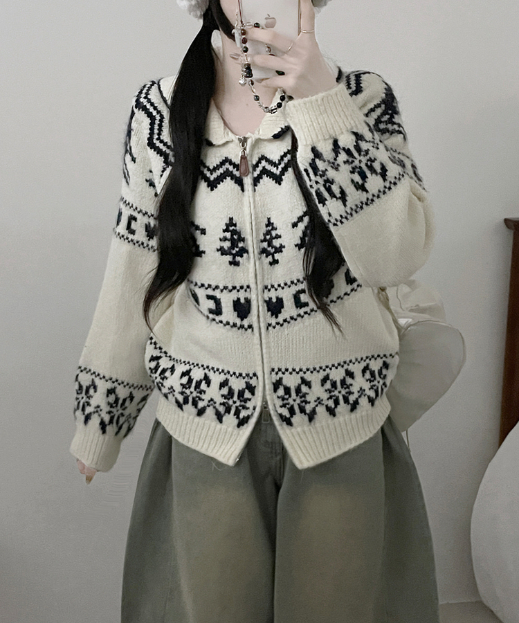 스키노르딕패턴카라투웨이울니트집업