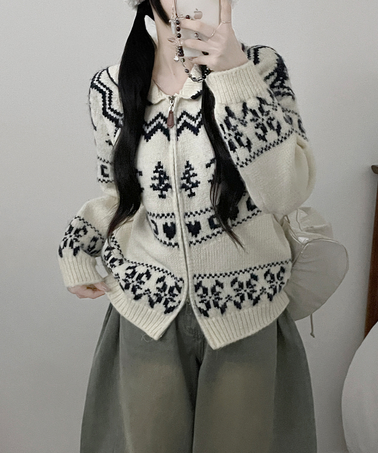 스키노르딕패턴카라투웨이울니트집업