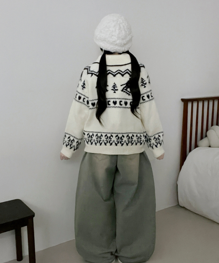 스키노르딕패턴카라투웨이울니트집업