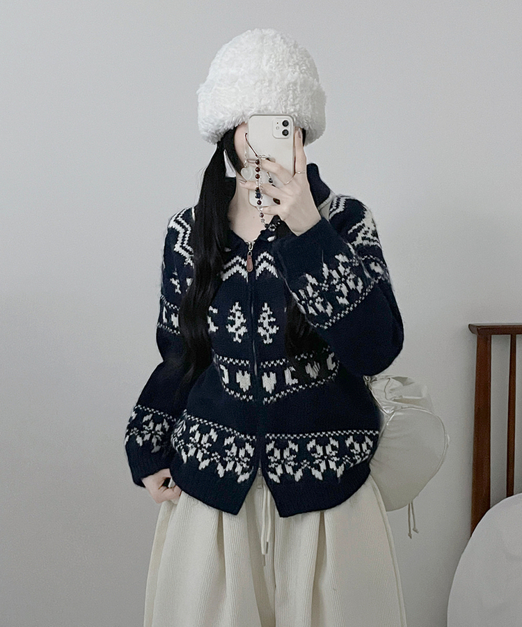 스키노르딕패턴카라투웨이울니트집업