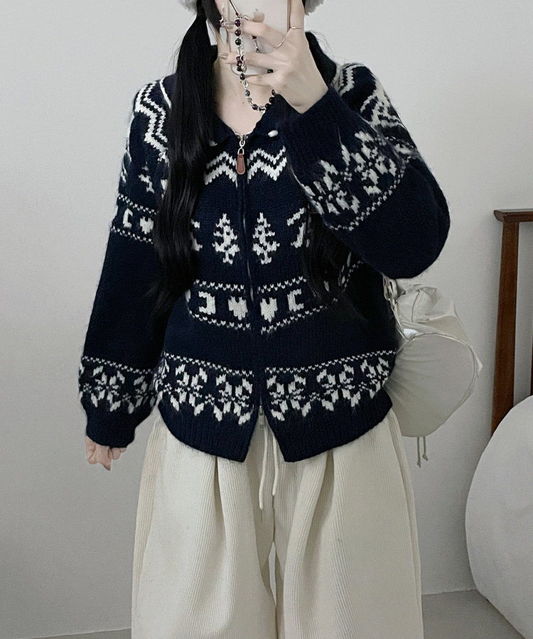 스키노르딕패턴카라투웨이울니트집업