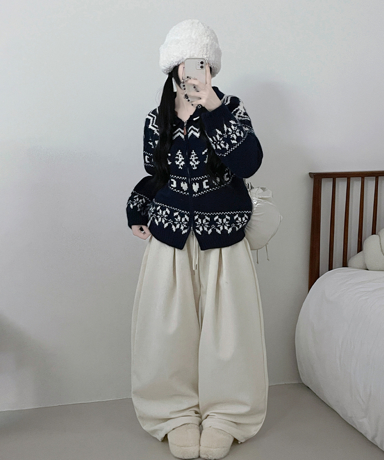 스키노르딕패턴카라투웨이울니트집업