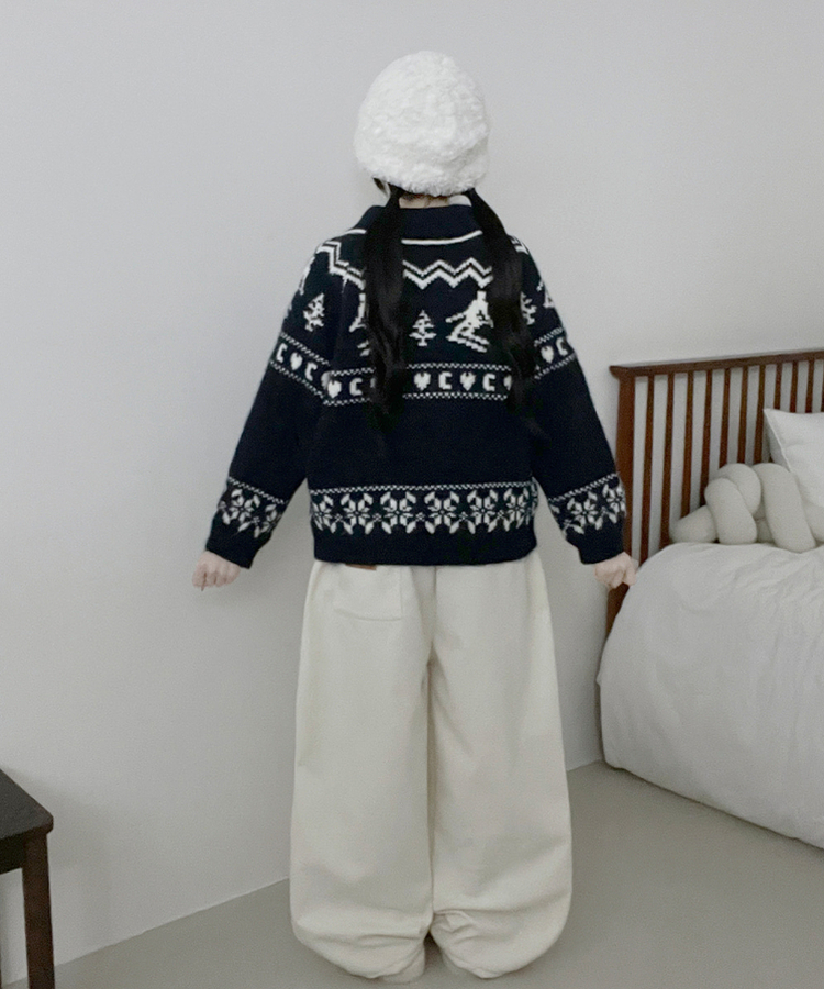 스키노르딕패턴카라투웨이울니트집업