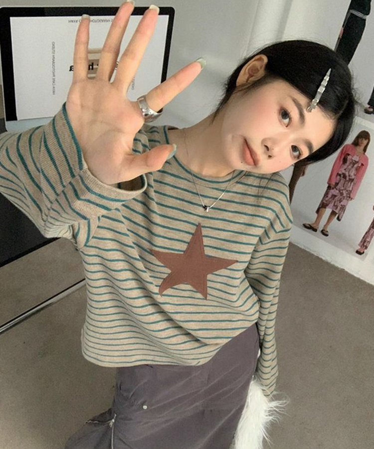 ストライプスターベーシックTシャツ KHAKI