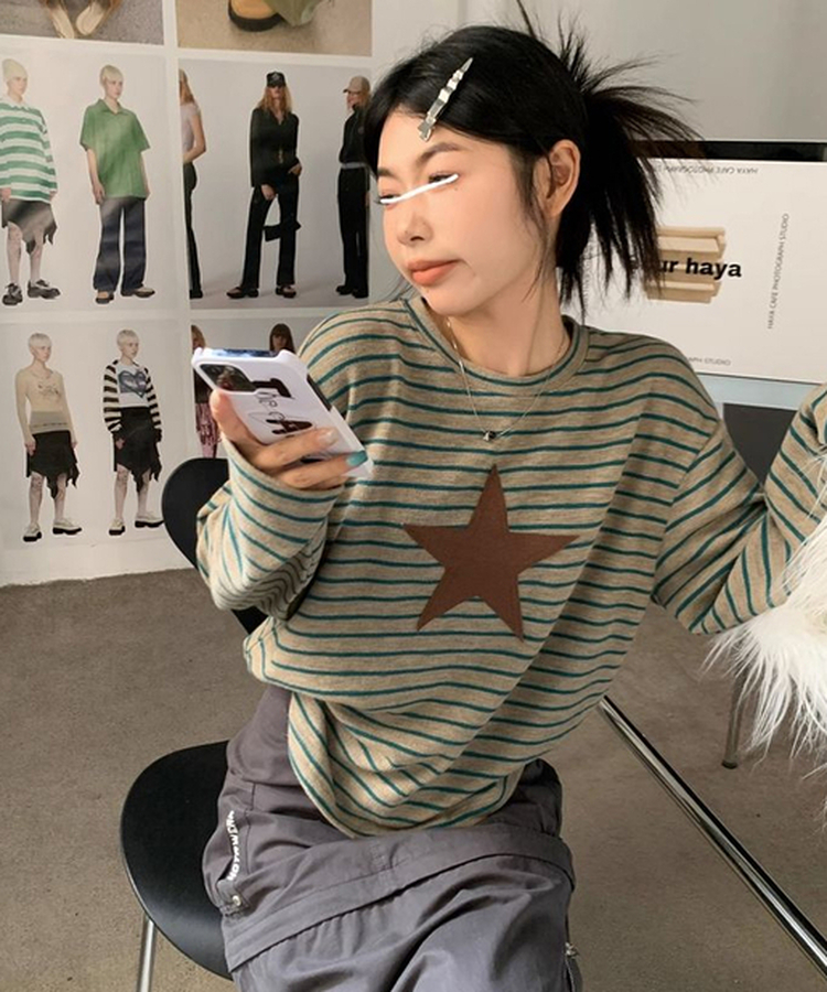 ストライプスターベーシックTシャツ KHAKI