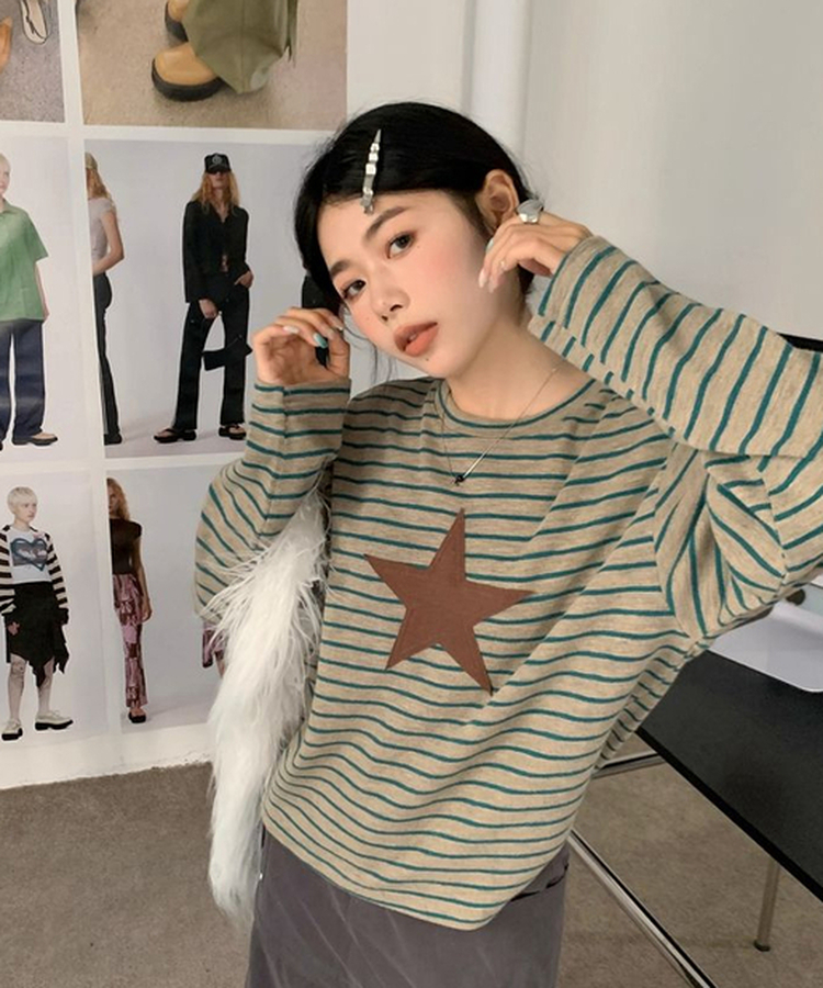 ストライプスターベーシックTシャツ KHAKI