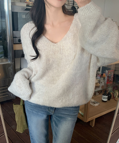 ウールワンショルダーVネックニット(6color) OATMEAL