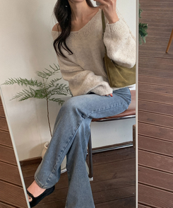 ウールワンショルダーVネックニット(6color) OATMEAL