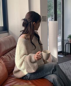 ウールワンショルダーVネックニット(6color) OATMEAL