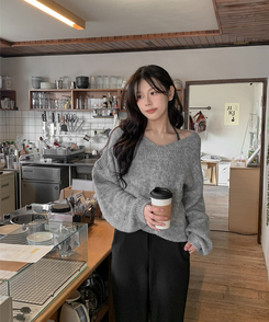 ウールワンショルダーVネックニット(6color) GRAY