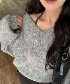 ウールワンショルダーVネックニット(6color) GRAY