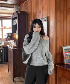 ウールワンショルダーVネックニット(6color) GRAY