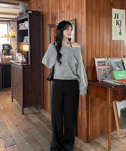 ウールワンショルダーVネックニット(6color) GRAY