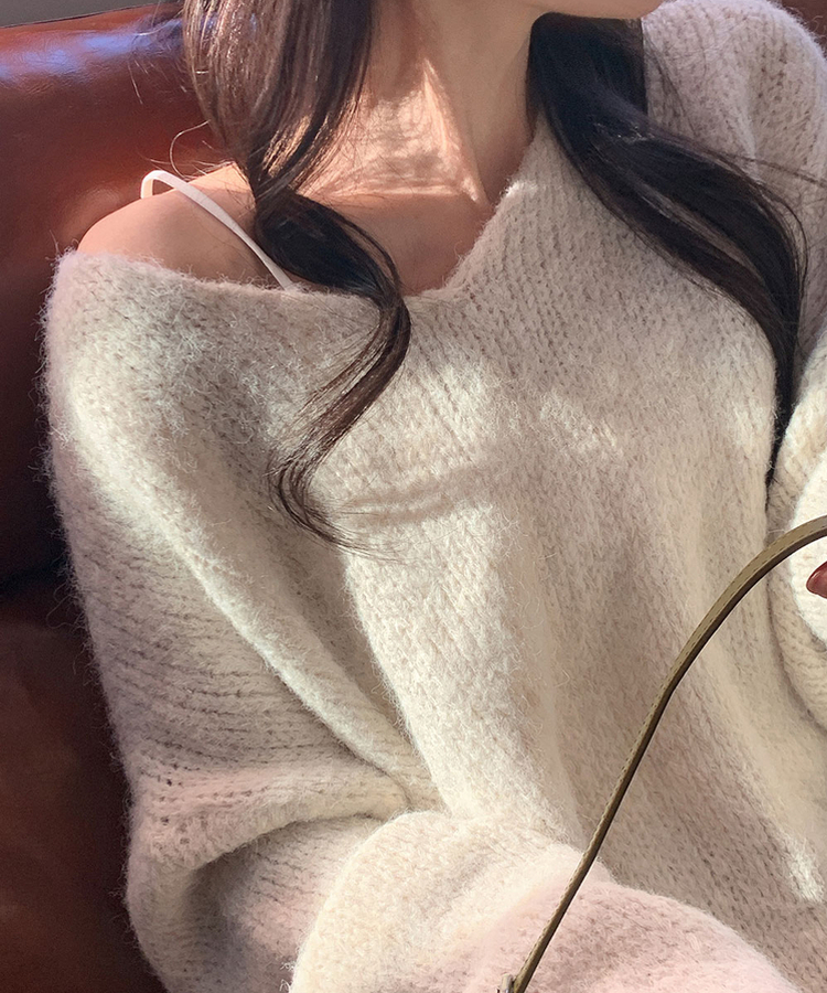 ウールワンショルダーVネックニット(6color) OATMEAL