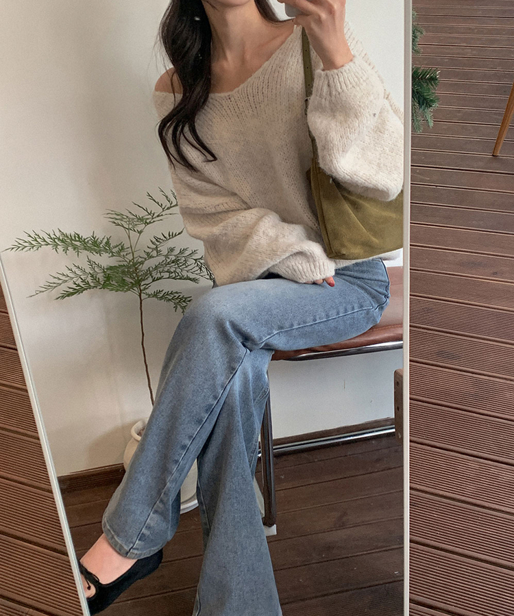 ウールワンショルダーVネックニット(6color) OATMEAL