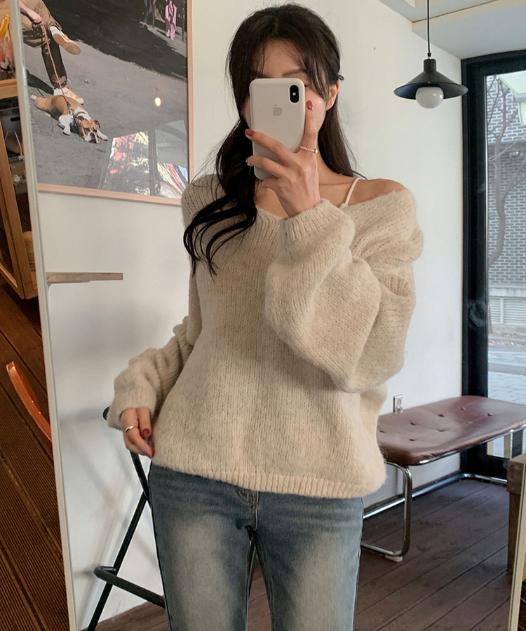 ウールワンショルダーVネックニット(6color) OATMEAL