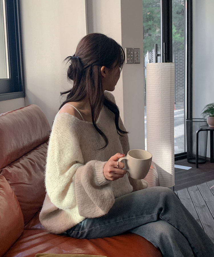 ウールワンショルダーVネックニット(6color) OATMEAL