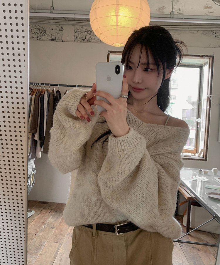 ウールワンショルダーVネックニット(6color) OATMEAL