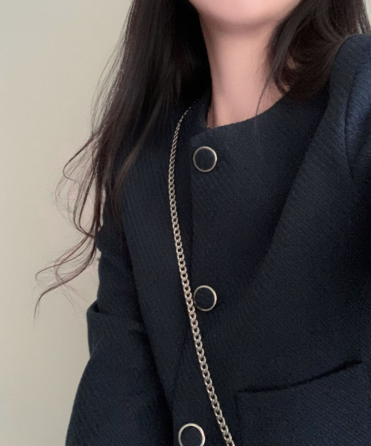 트와일라잇 세미크롭 트위드 라운드 자켓 스커트 투피스 세트 네이비