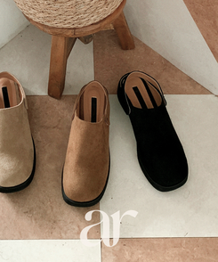 (スエード素材/厚底ヒール) スエード バックストラップ クロッグシューズ