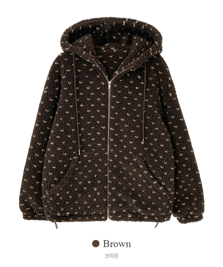 미찌 누빔 안감 도트 뽀글이 스트링 후드 집업 점퍼