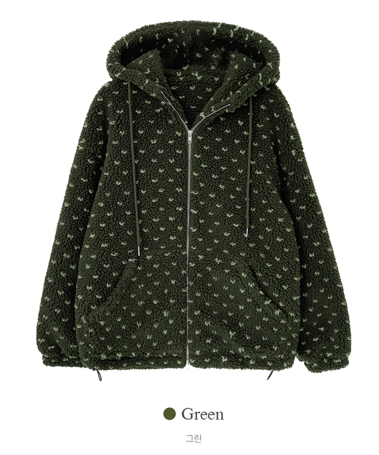 미찌 누빔 안감 도트 뽀글이 스트링 후드 집업 점퍼