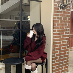 왕도톰폭닥 후드 오버핏 겨울 레드 와인니트 크리스마스 연말룩 빅사이즈 버건디