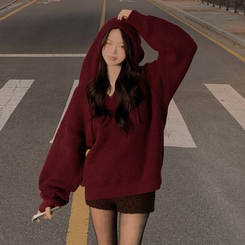 왕도톰폭닥 후드 오버핏 겨울 레드 와인니트 크리스마스 연말룩 빅사이즈 버건디