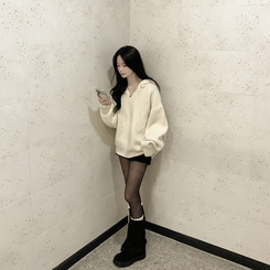 왕도톰폭닥 후드 오버핏 겨울 레드 와인니트 크리스마스 연말룩 빅사이즈 아이보리