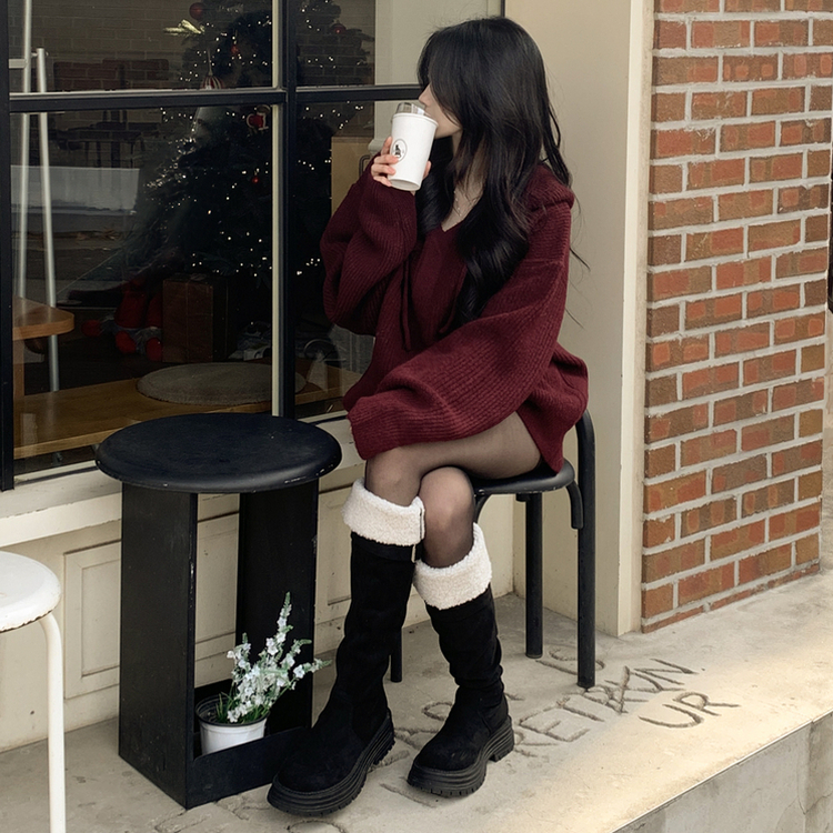 왕도톰폭닥 후드 오버핏 겨울 레드 와인니트 크리스마스 연말룩 빅사이즈 버건디