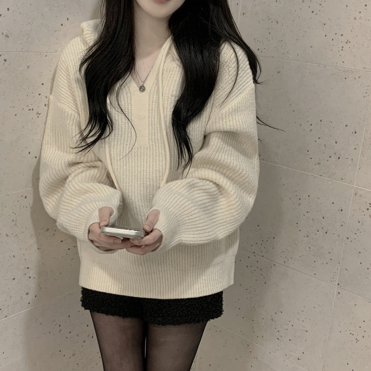 왕도톰폭닥 후드 오버핏 겨울 레드 와인니트 크리스마스 연말룩 빅사이즈 아이보리