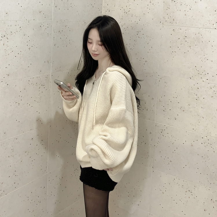 왕도톰폭닥 후드 오버핏 겨울 레드 와인니트 크리스마스 연말룩 빅사이즈 아이보리