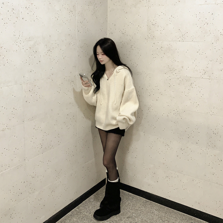 왕도톰폭닥 후드 오버핏 겨울 레드 와인니트 크리스마스 연말룩 빅사이즈 아이보리